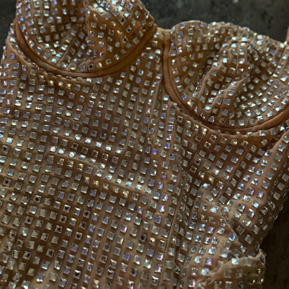 Oh Polly Elegant Rhinestone Studded Strapless Dress - Picture 2 of 3